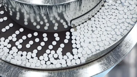 Process of production of pills, tablets. Industrial pharmaceutical concept. Stock Footage