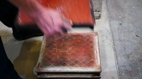 Process of production of red paving tiles. Mini factory. Drying the product. Stock Footage 132156869