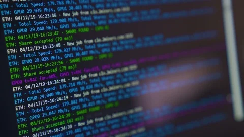 Process of program cryptocurrency mining on computer display Stock Footage 106348538