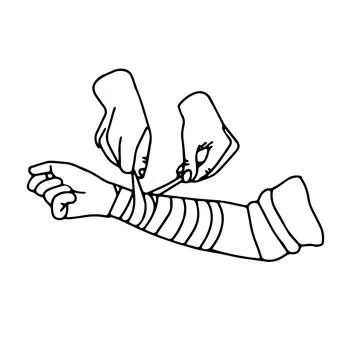 The process of providing first aid to a person in an accident. Bandaging an i Illustrazione stock