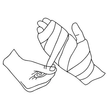 The process of providing first aid to a person in an accident. Bandaging an i Illustrazione stock