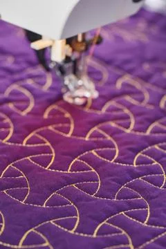 Process quilting with an electric sewing machine by using a free-motion techn Stock-Fotos