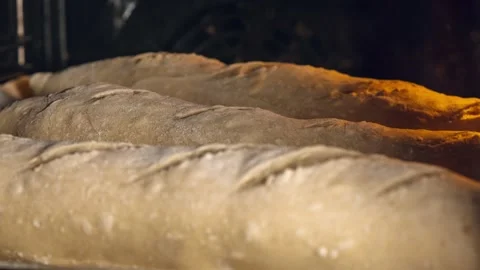 The process of raising the dough in the oven when baking a French baguette Stock Footage 297166800