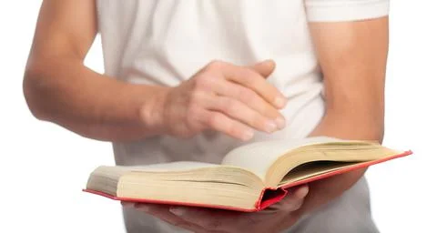The process of reading a book, isolated on a white background Stock Photos