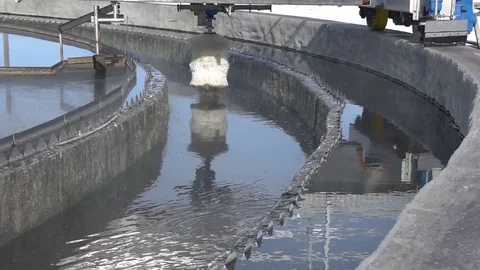 The process of recirculating sediment with a solid contact donkey in a water Stock Footage 129560650