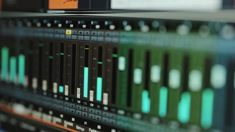 Process of Recording Editing Sounds Songs Monitor Screen. Computer Screen Stock Footage 194763521