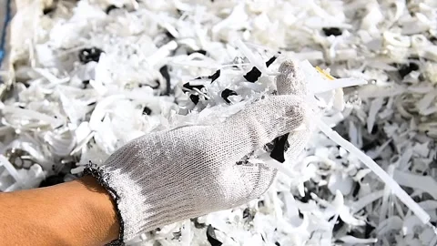 The process of recycling or storage of plastic waste in an industrial or re.. Stock Footage 339915287
