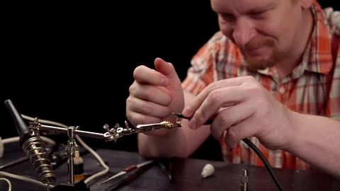 Process of replacing the cable for audio rca connector. Stock Footage 111898311
