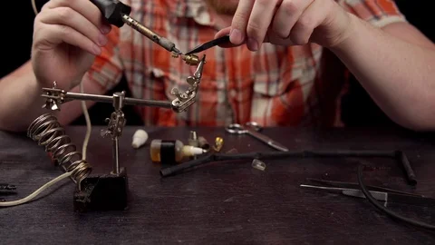 Process of replacing the cable for audio rca connector. Stock Footage 114217798