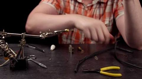 Process of replacing the cable for audio rca connector. Stock Footage 115169239
