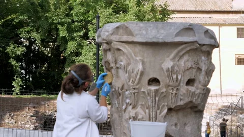The process of restoration of antique masterpiece with help of special tools Stock Footage 143259057
