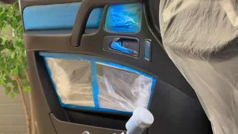 Process of restoring the leather of the car interior. Stock Footage 321239401