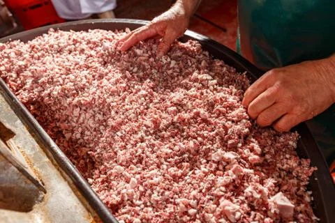 Process of sausage manufacturing Stock Photos