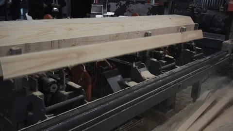 The process of sawing logs in sawmill equipment. A woodworking machine for sawin Stock Footage 120871941