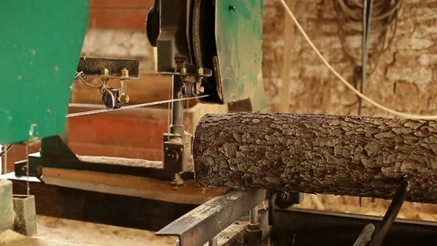 The process of sawing logs at the sawmill. Stock Footage 129085976