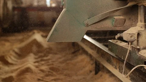 The process of sawing logs at the sawmill. Sewing logs on the board. Stock Footage 129081487