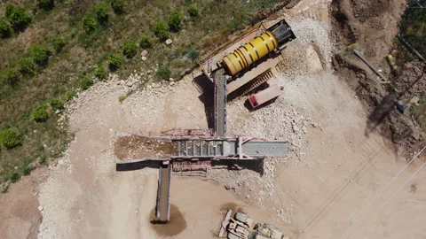 Process of screening and cleaning of aggregate with quarry machinery Stock Footage 196890410