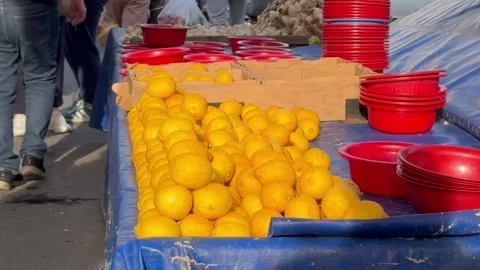 Process of selecting bright, juicy yellow lemons at a market. 스톡 동영상 276772988