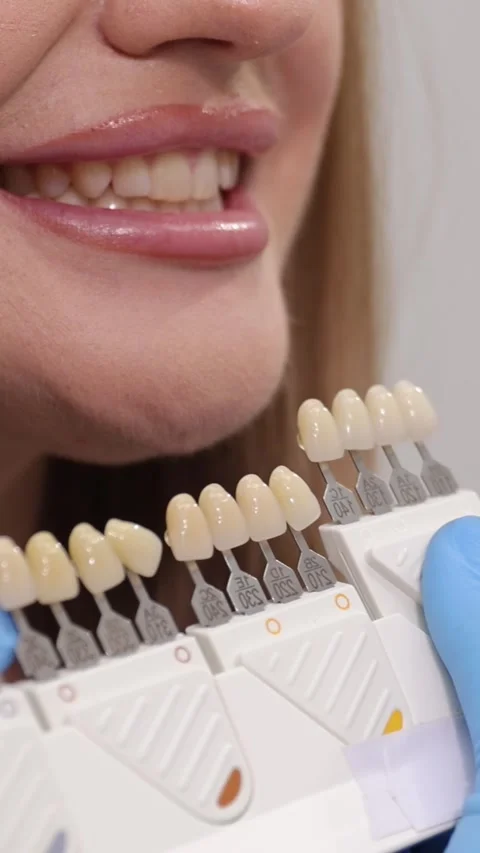 The process of selecting a tooth shade for an effective and qualified cosmetic Stock Footage 318630548