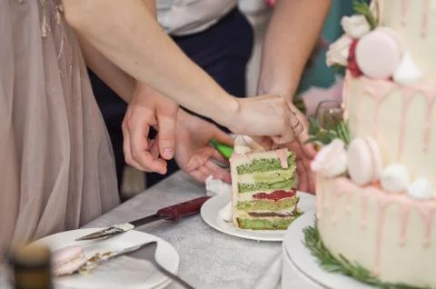 The process of serving guests cake at the wedding 9683. Stock Photos