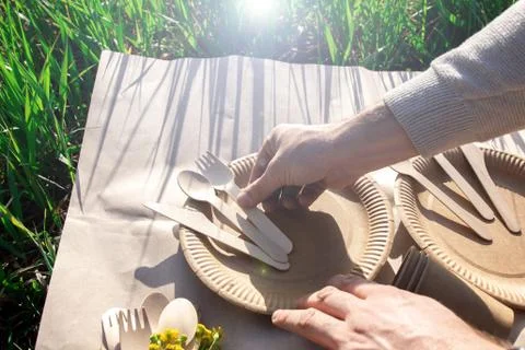 The process of serving at a picnic Stock Photos