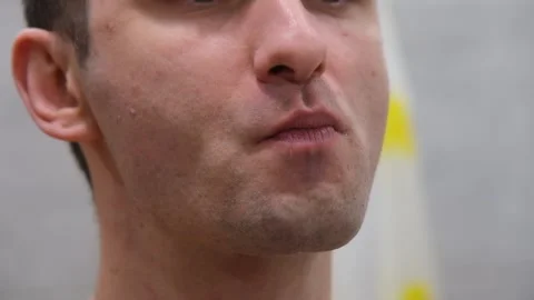 The process of shaving the beard close-up. A man shaves his beard close-up Stock Footage 297718217