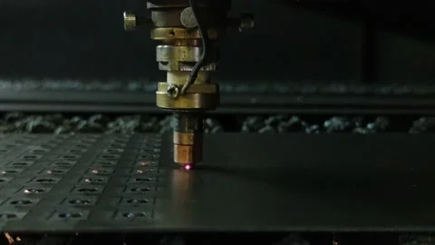 Process of sheet metal laser cutting, close-up with selective focus Stock Footage 161013016