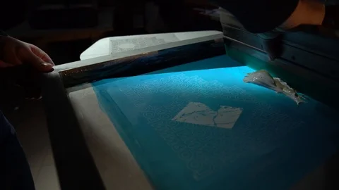 The process of silk screen printing Stock Footage 104543215