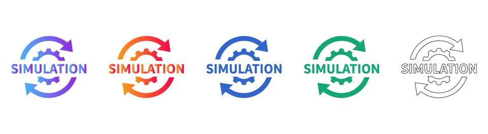 Process Simulation and Gear Cycle Icons Stock Illustration