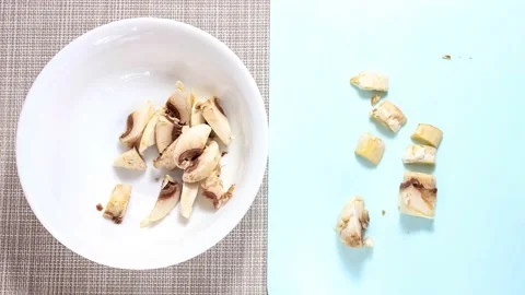 The process of slicing fresh mushrooms Stock Footage 152711174