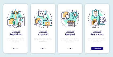 Process of software licensing onboarding mobile app screen Illustrazione stock
