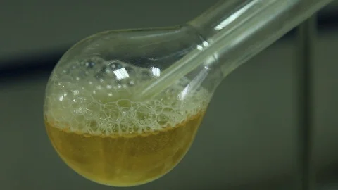 The process of solution boiling in a flask in a chemical laboratory. Stock Footage 102599911