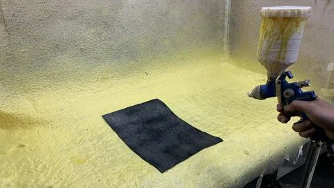 Process spray glue on the back side leather Stock Photos