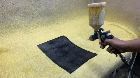 Process spray glue on the back side leather Stock Photos