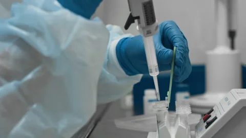 Process of studying dangerous bacteria and viruses in medical laboratory Stock Footage 147357981