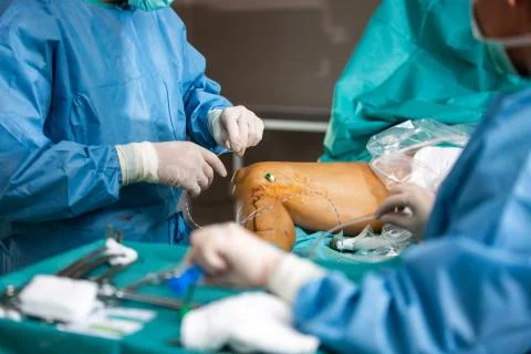 Process surgery of varicose veins in the operating room in a hospital, healtcare 库存照片