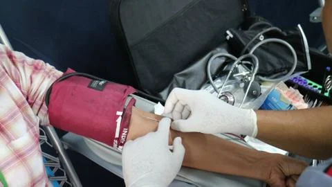 Process of taking blood Foto stock