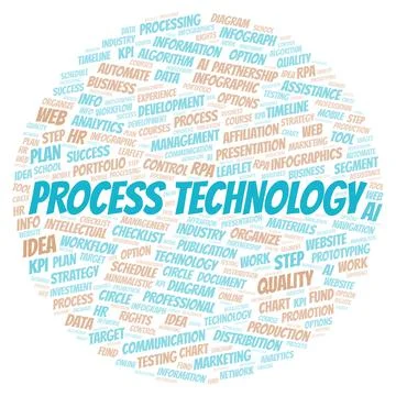 Process Technology typography word cloud create with the text only. Stock Illustration
