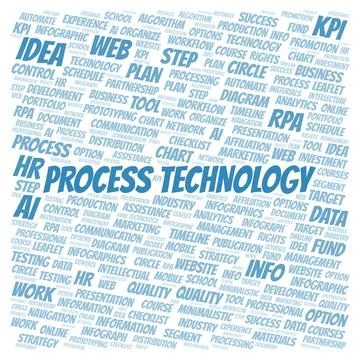 Process Technology typography word cloud create with the text only. Stock Illustration