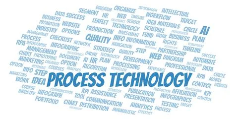 Process Technology typography word cloud create with the text only. Stock Illustration