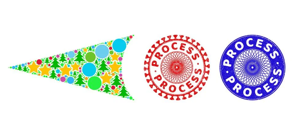 Process Textured Seals and Arrowhead Left Collage of New Year Symbols Stock Illustration