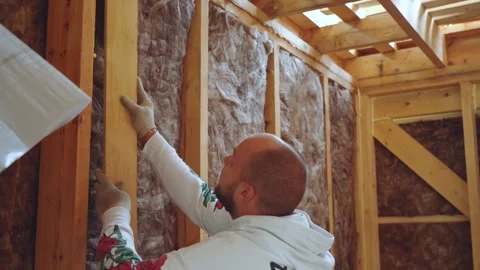 The process of thermal insulation of a house 스톡 동영상 342449732