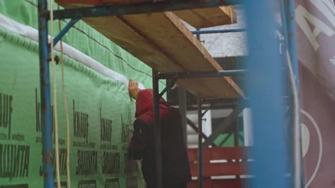 The process of thermal insulation of a house Video stock 342449755