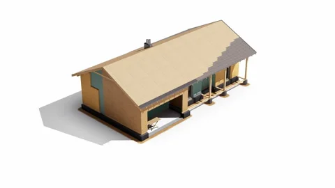 Process of thermal insulation on wood frame construction residential house. 動画素材 112154112