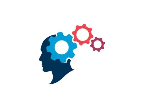 The process of thinking in the human head. Silhouette human head with gears. Stock Illustration