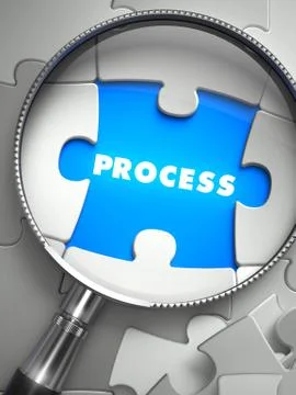Process through Lens on Missing Puzzle 스톡 일러스트