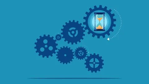 Process of time. Gear mechanism with hourglass Stock-Illustration