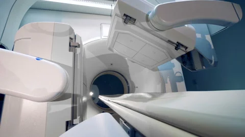 Process of tomograph's work. Parts of special medical equipment move, while Stock Footage 88693159