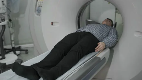 Process Of Tomograph's Work. Parts Of Special Medical Equipment Move, While Stock Footage 107493497