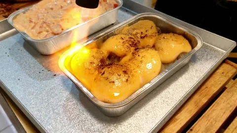 Process of Torch Dimsum with Japanese Mentai Sauce Dish Stock Footage 321341585